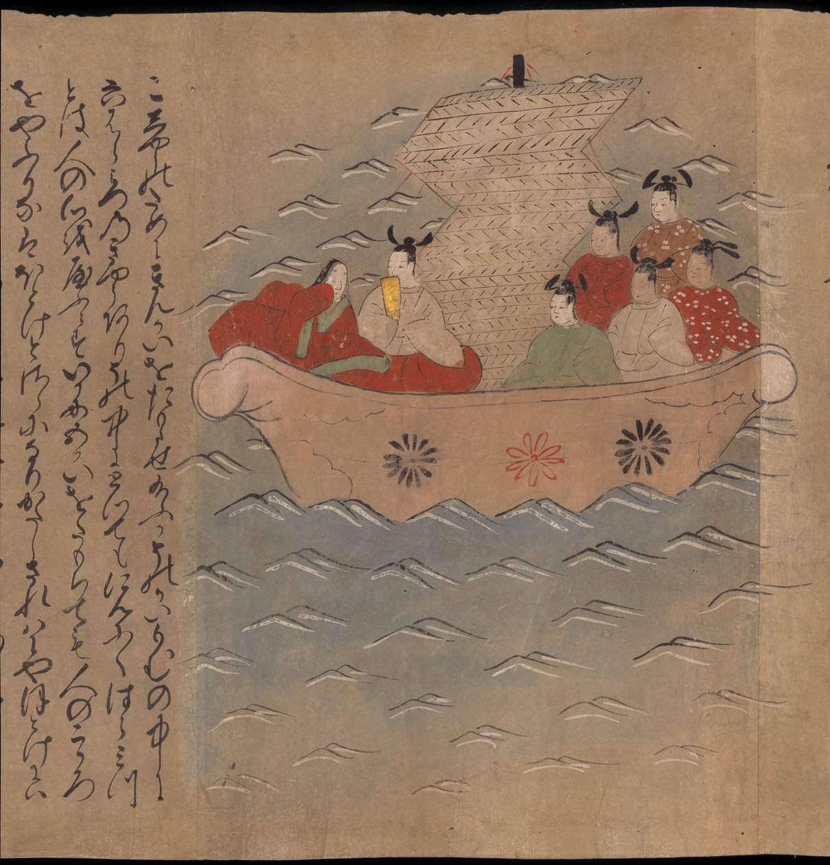 Čínští vyslanci na lodi, ilustrace z „Taishokkan“ (inkoust a barva na papíře) od Japanese School