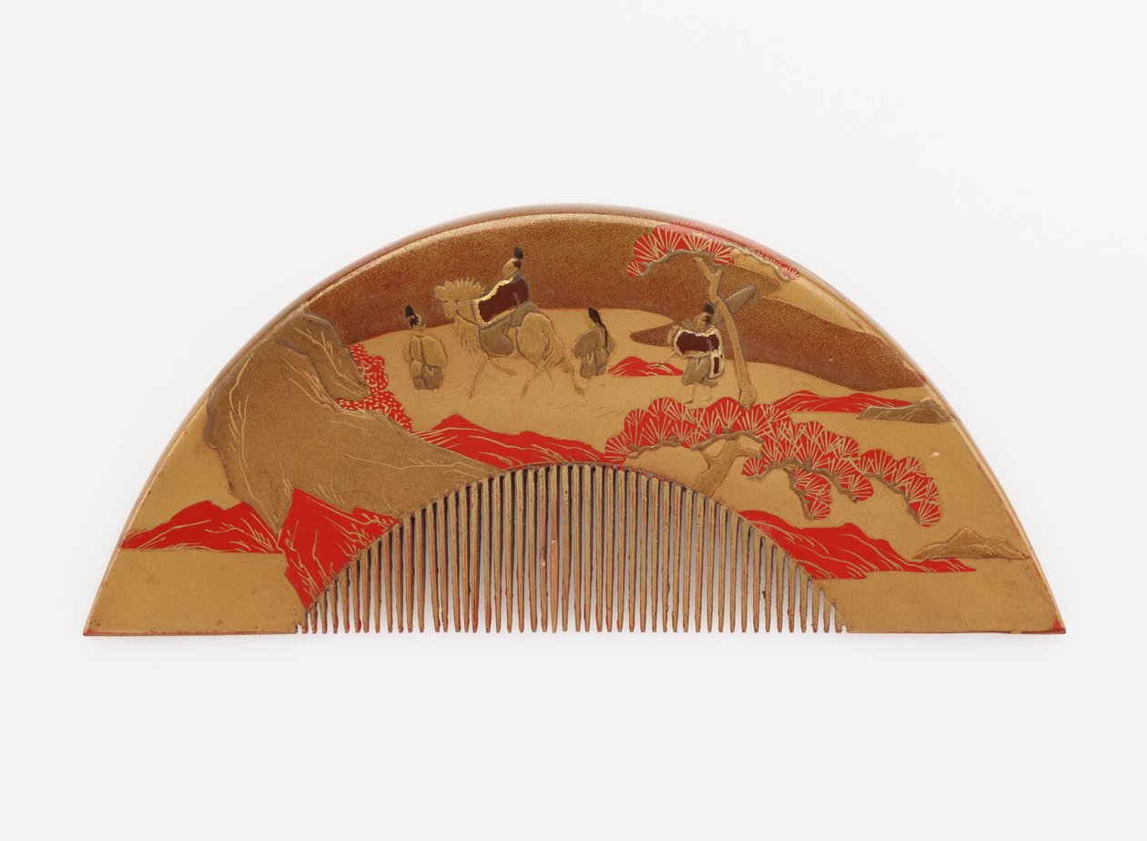 Hřeben s ozdobou hory Fuji a cestovatelů od Japanese School