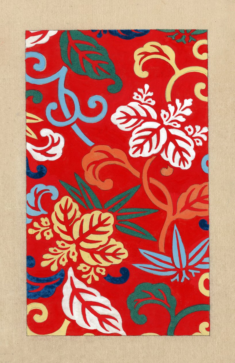 Návrh látky na výrobu kimon metodou Nishike dřevěného blokového tisku (ručně kolorovaný woodblock print) od Japanese School