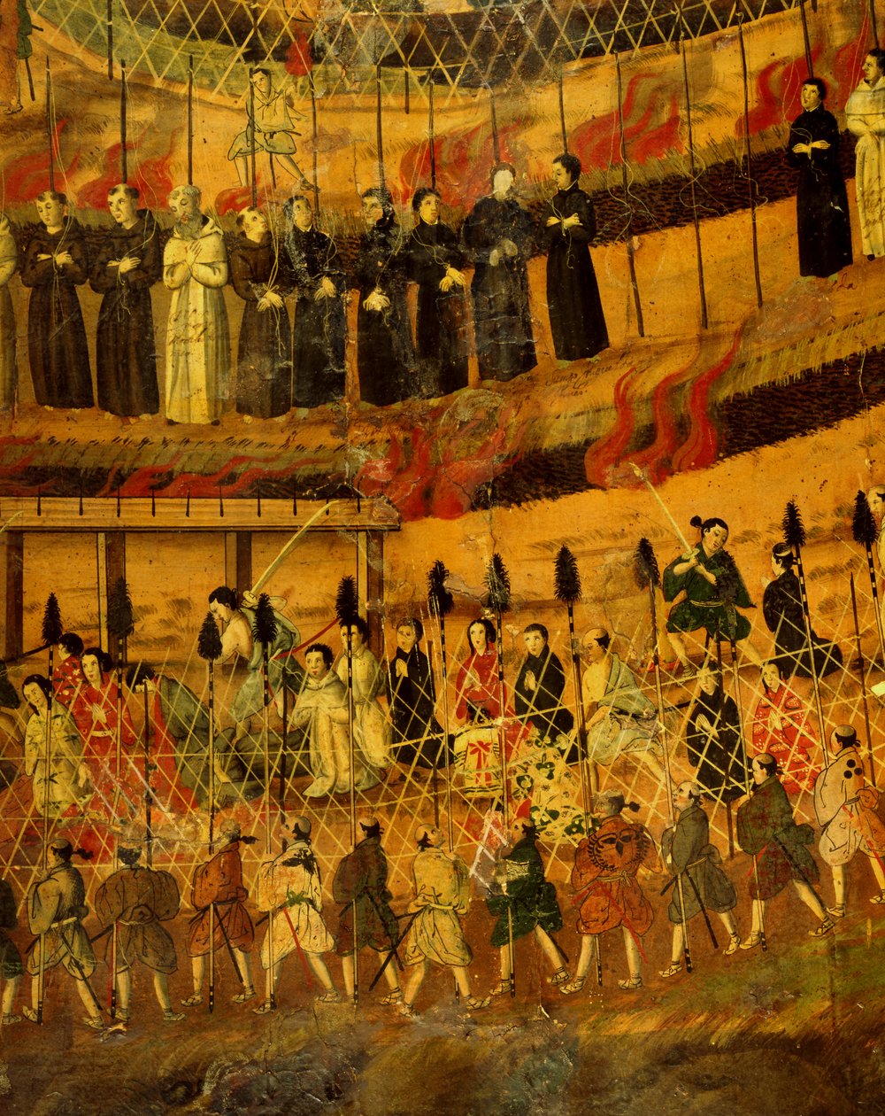 Detail z Umučení jezuitů v Japonsku v roce 1622 (akvarel na papíře) od Japanese School