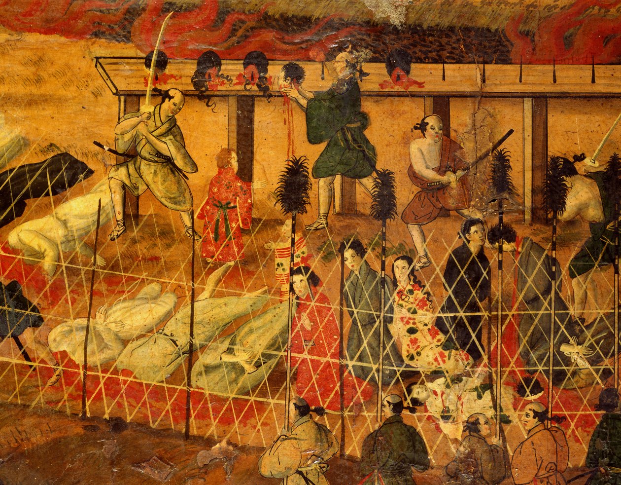 Detail z Umučení jezuitů v Japonsku v roce 1622 (akvarel na papíře) od Japanese School