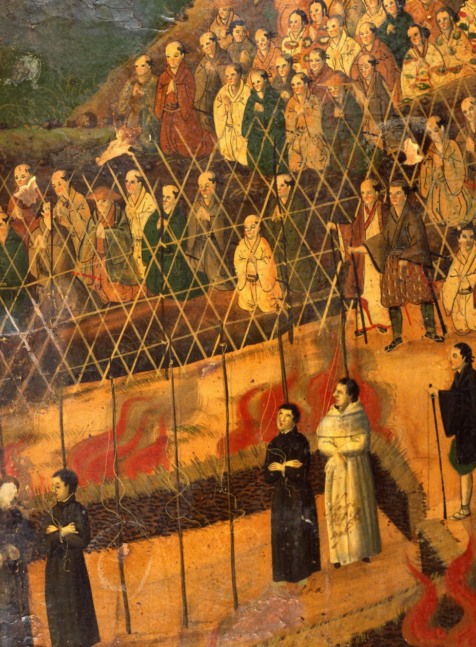 Detail z Umučení jezuitů v Japonsku v roce 1622 (akvarel na papíře) od Japanese School