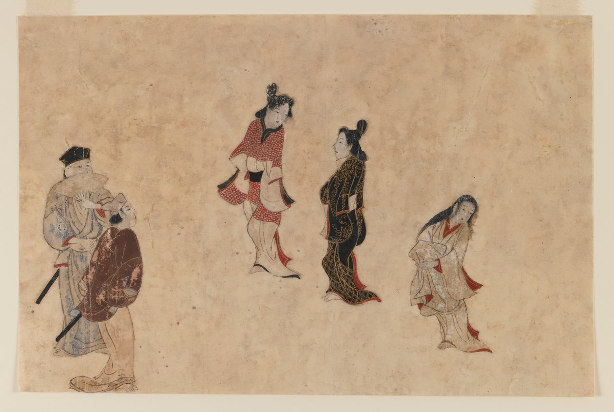 Raná malba Ukiyo-e (inkoust, barva a zlato na papíře) od Japanese School