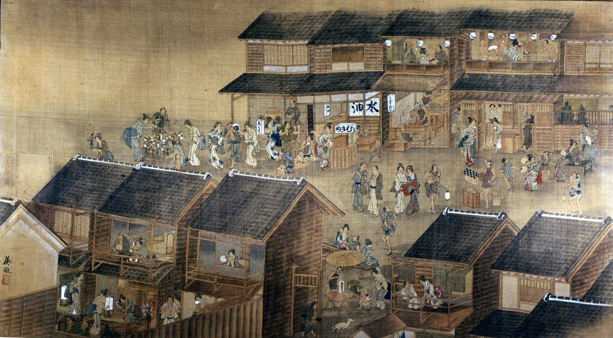 Edo by Night (inkoust a barva na papíře) od Japanese School