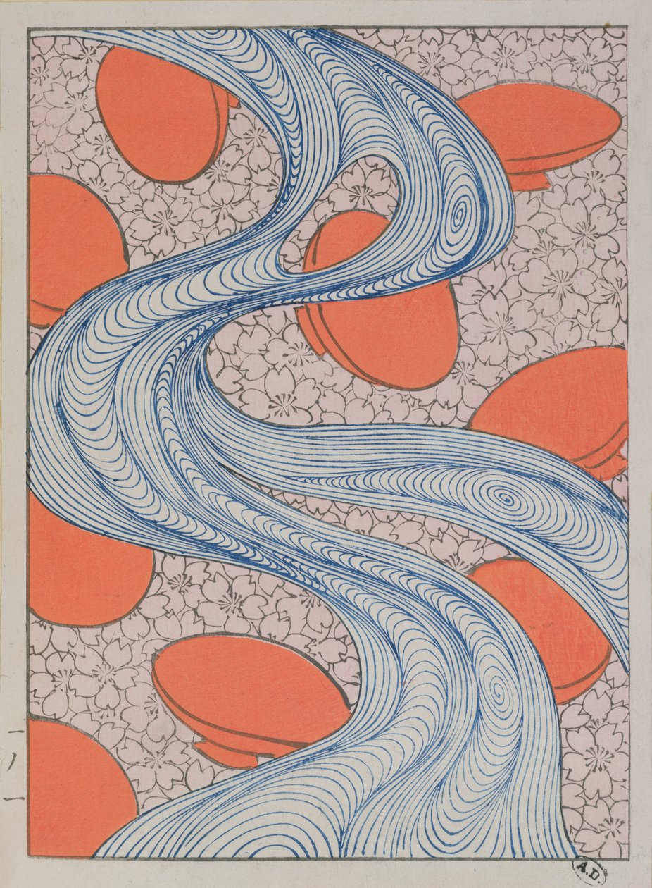 Návrh látky, konec 19. století (barevný dřevoryt) od Japanese School