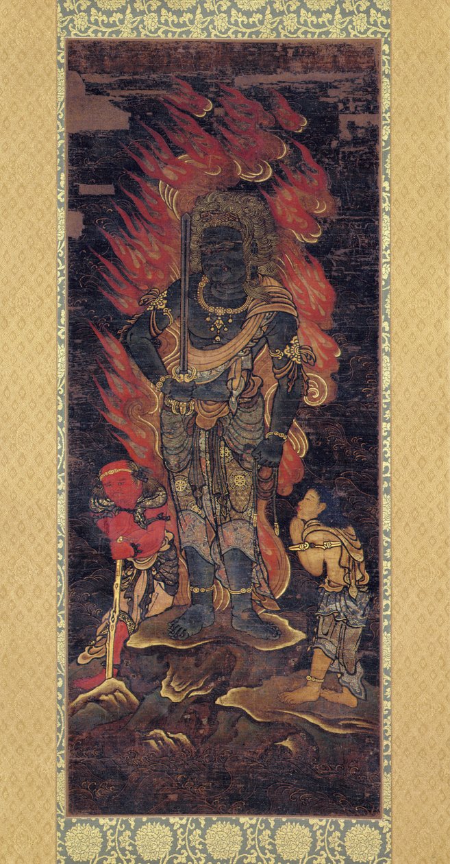 Fudo Myoo and Two Attendents (inkoust a barva na hedvábí) od Japanese School