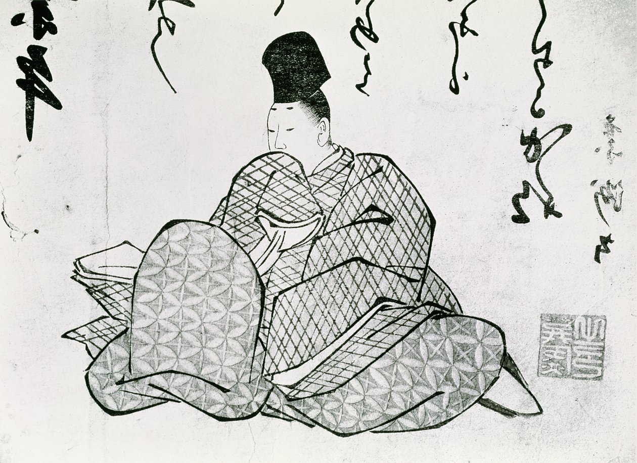 Hero of a Monogatari od Ariwara no Narimira (825-880) 17.-19. století (dřevotisk) od Japanese School