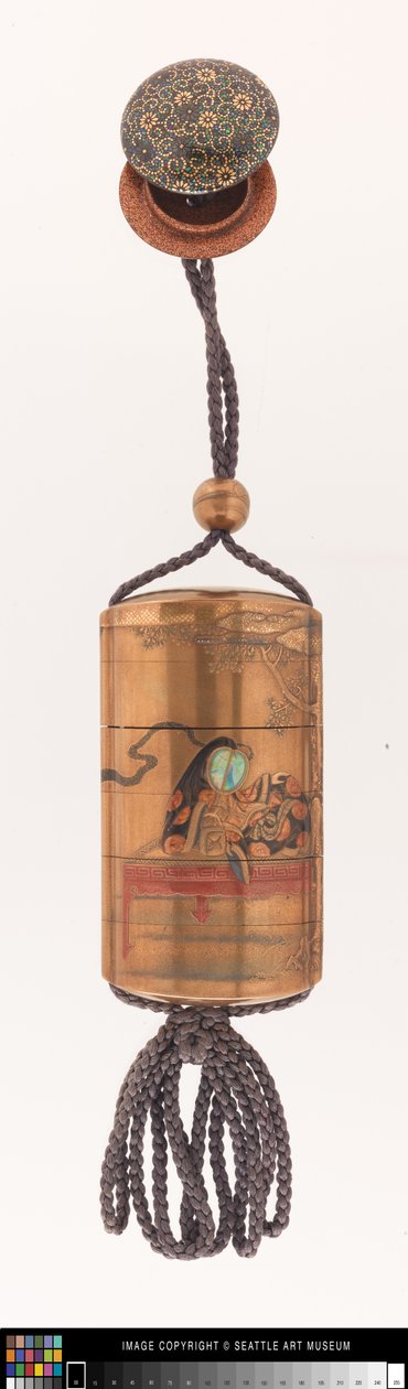 Inro zdobené dvorní dámou, ojime a netsuke od Japanese School