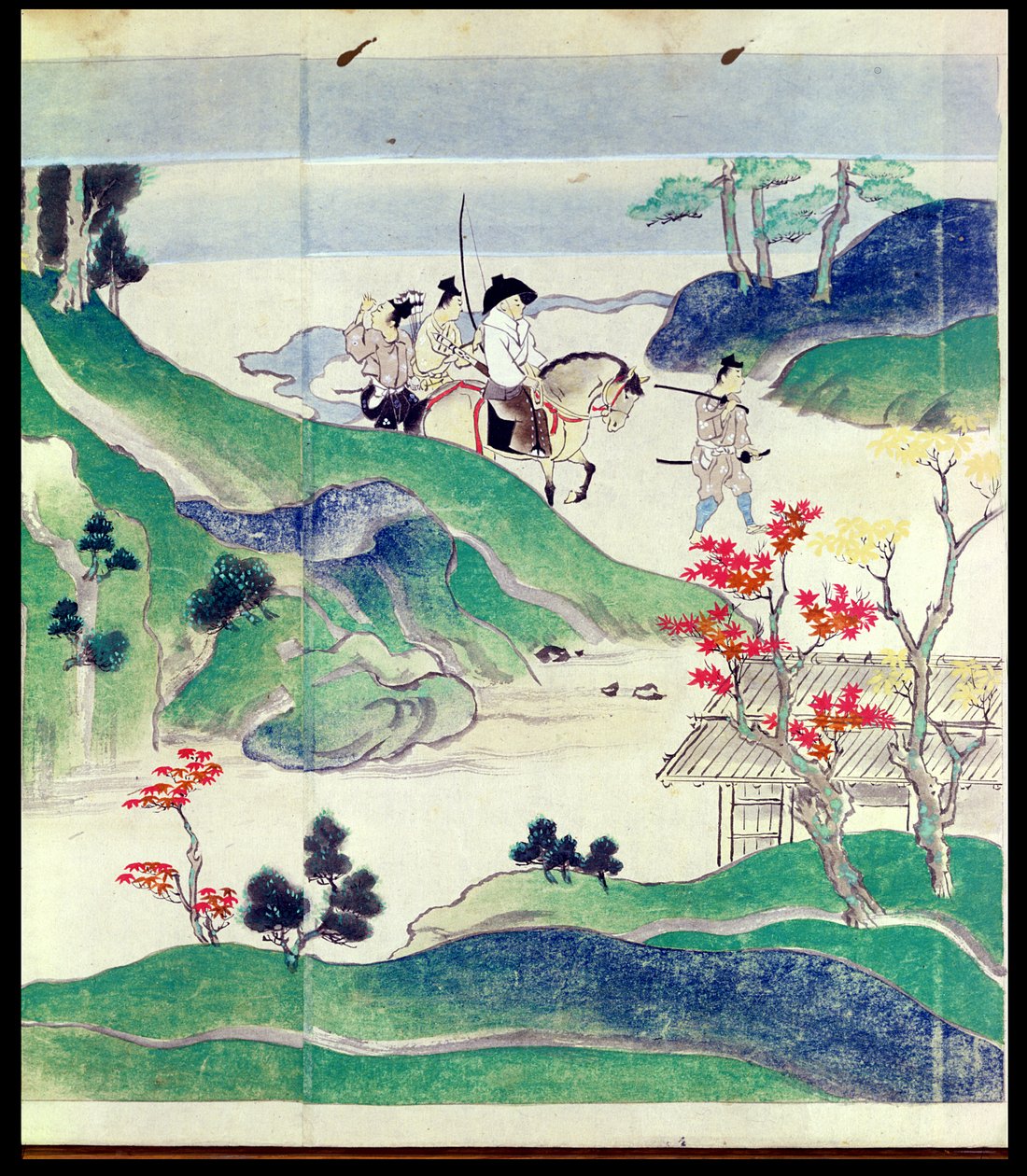 Ippen Riding with his Escort, z ilustrované historie života mnicha Ippena (1239-89) (wc na papíře) od Japanese School