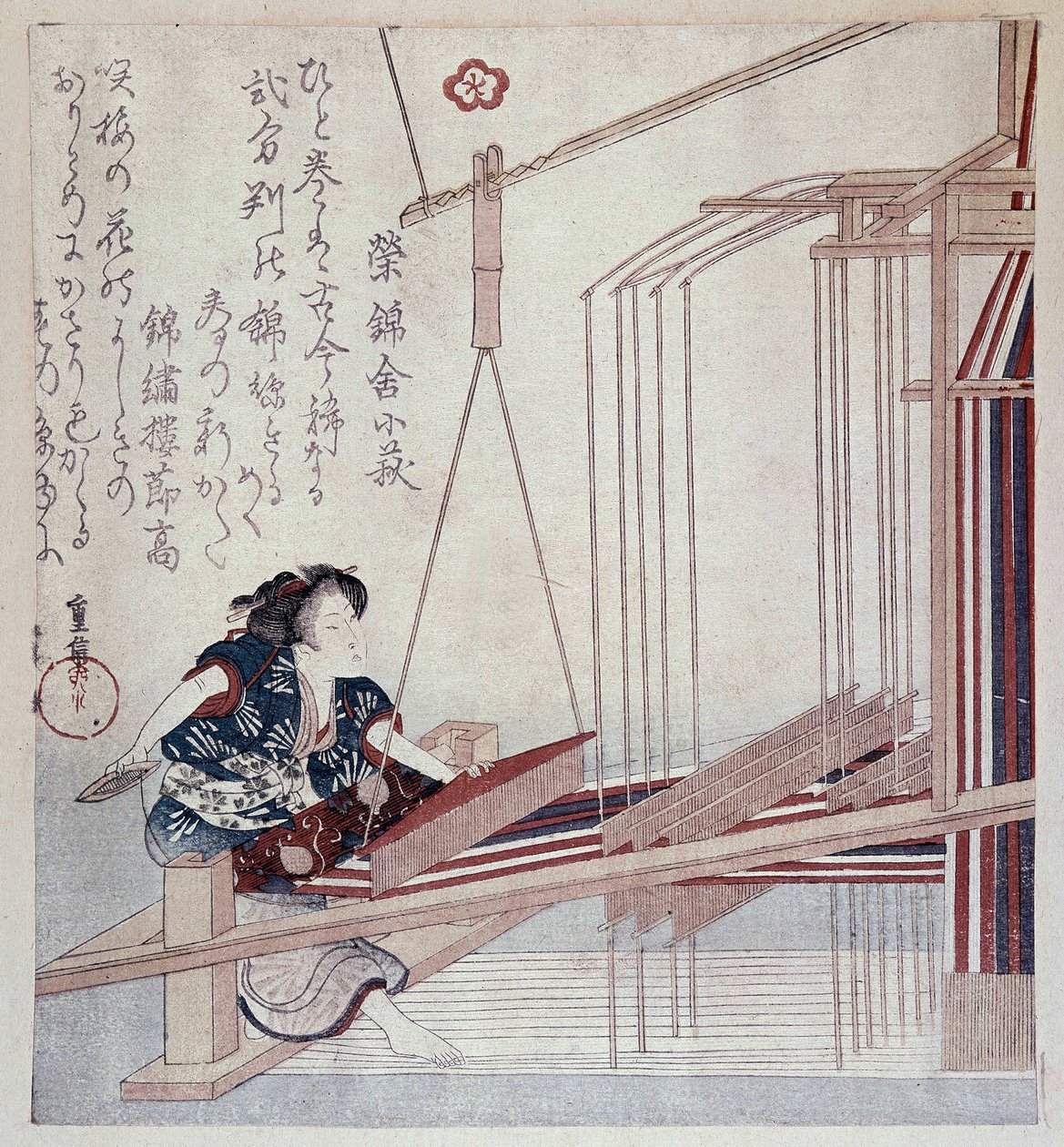 Japonský tkalcovský stav, tisk z konce 19. století od Japanese School