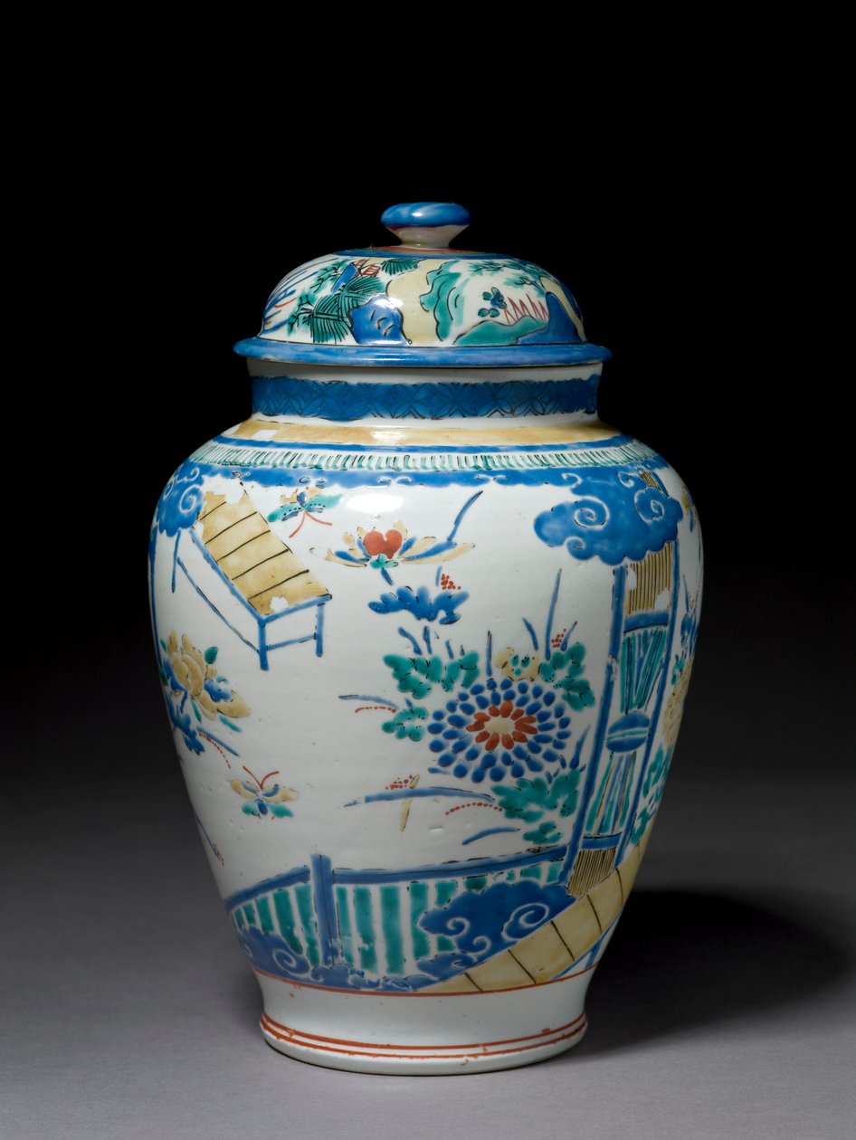 Dóza s přidruženým víkem, cca 1660-80 (porcelán se smaltovanou polevou) od Japanese School