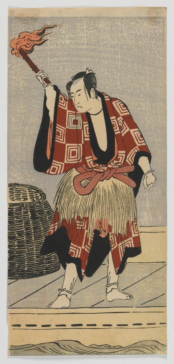 Kabuki herec Ichikawa Monnosuke II jako rybář, období Edo, konec 80. nebo začátek 90. let 18. století (barevný dřevořez) od Japanese School