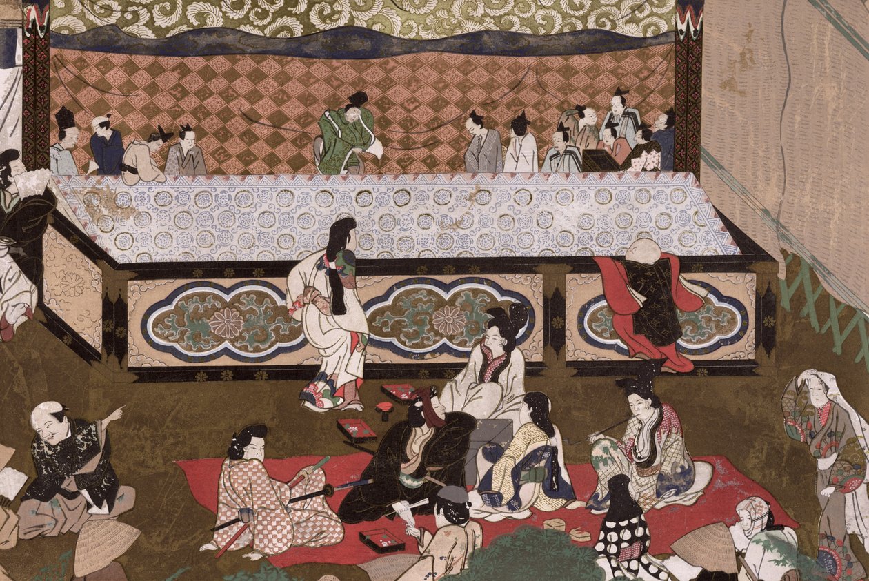 Divadlo Kabuki na veletrhu v Kjótu, ilustrace podle 17. obrazu z ‚Kokka‘, listopad 1924 (barevné lito) od Japanese School