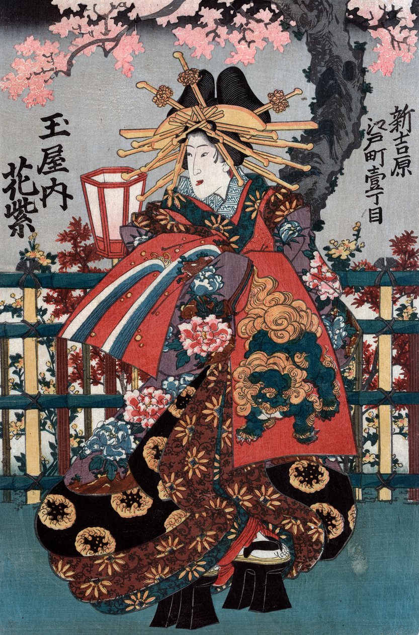 Levý panel z japonského Triptychu kurtizán od Japanese School