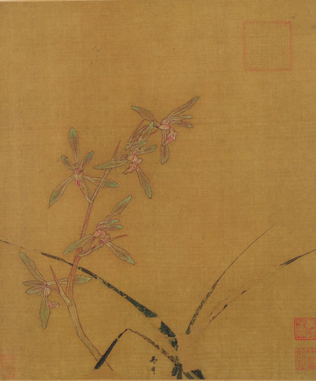 Orchideje (inkoust na hedvábí) od Japanese School