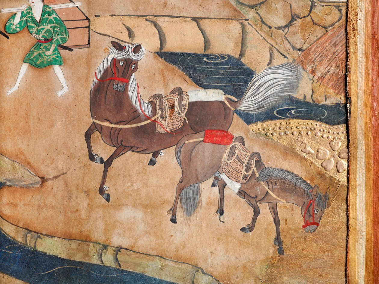 Osakazu Byobu - japonské osmipanelové skládací plátno (malba) od Japanese School