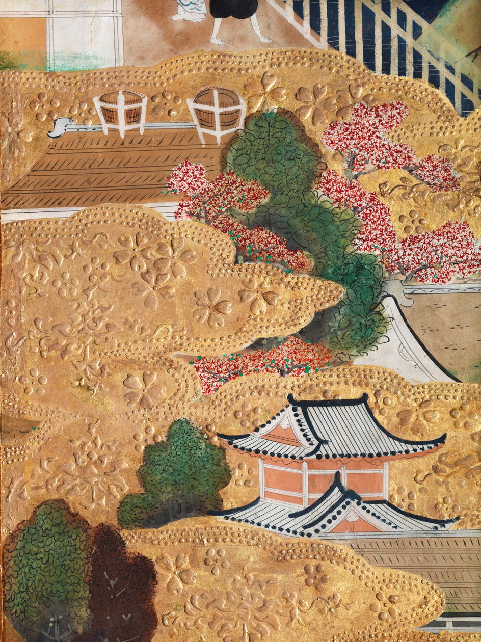 Osakazu Byobu - japonské osmipanelové skládací plátno (malba) od Japanese School