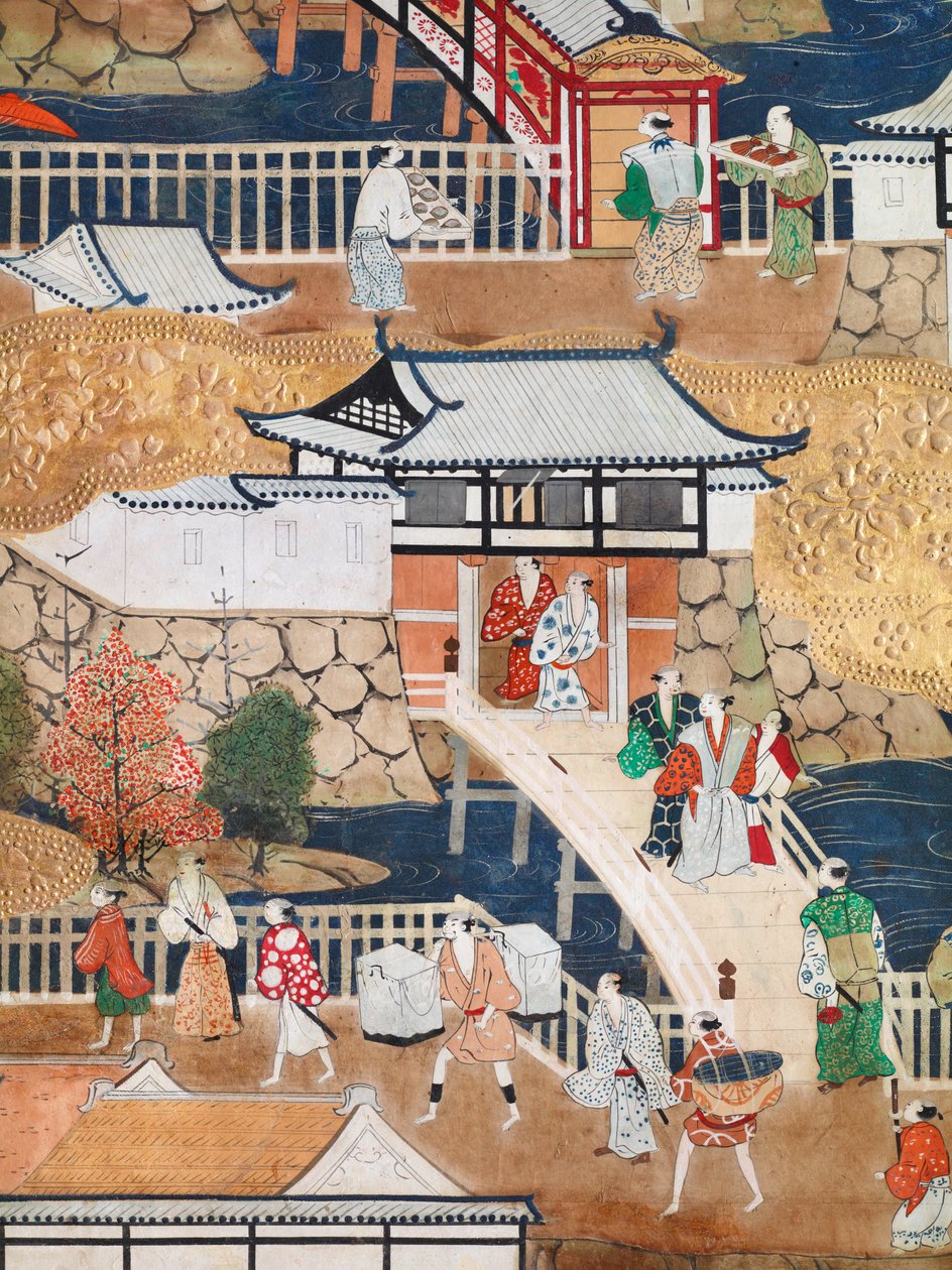 Osakazu Byobu - japonské osmipanelové skládací plátno (malba) od Japanese School