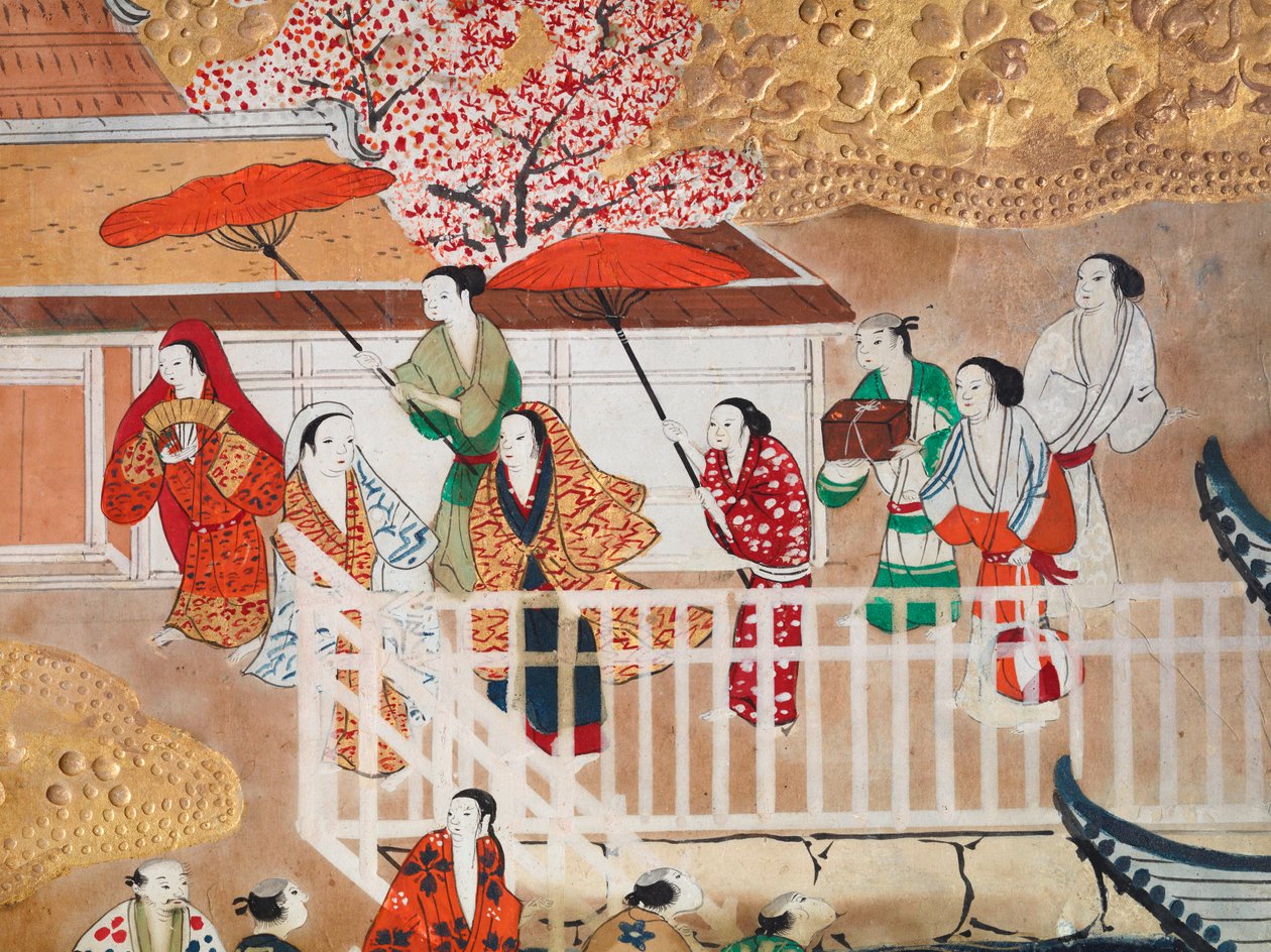 Osakazu Byobu - japonské osmipanelové skládací plátno (malba) od Japanese School