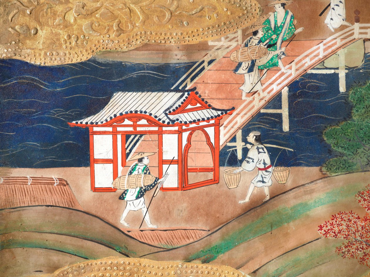 Osakazu Byobu - japonské osmipanelové skládací plátno (malba) od Japanese School