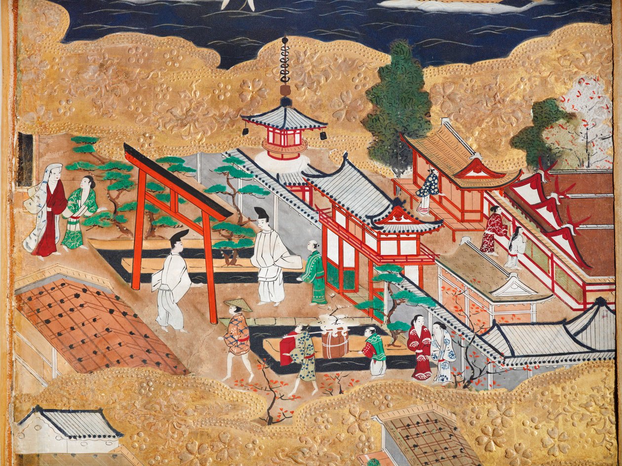 Osakazu Byobu - japonské osmipanelové skládací plátno (malba) od Japanese School
