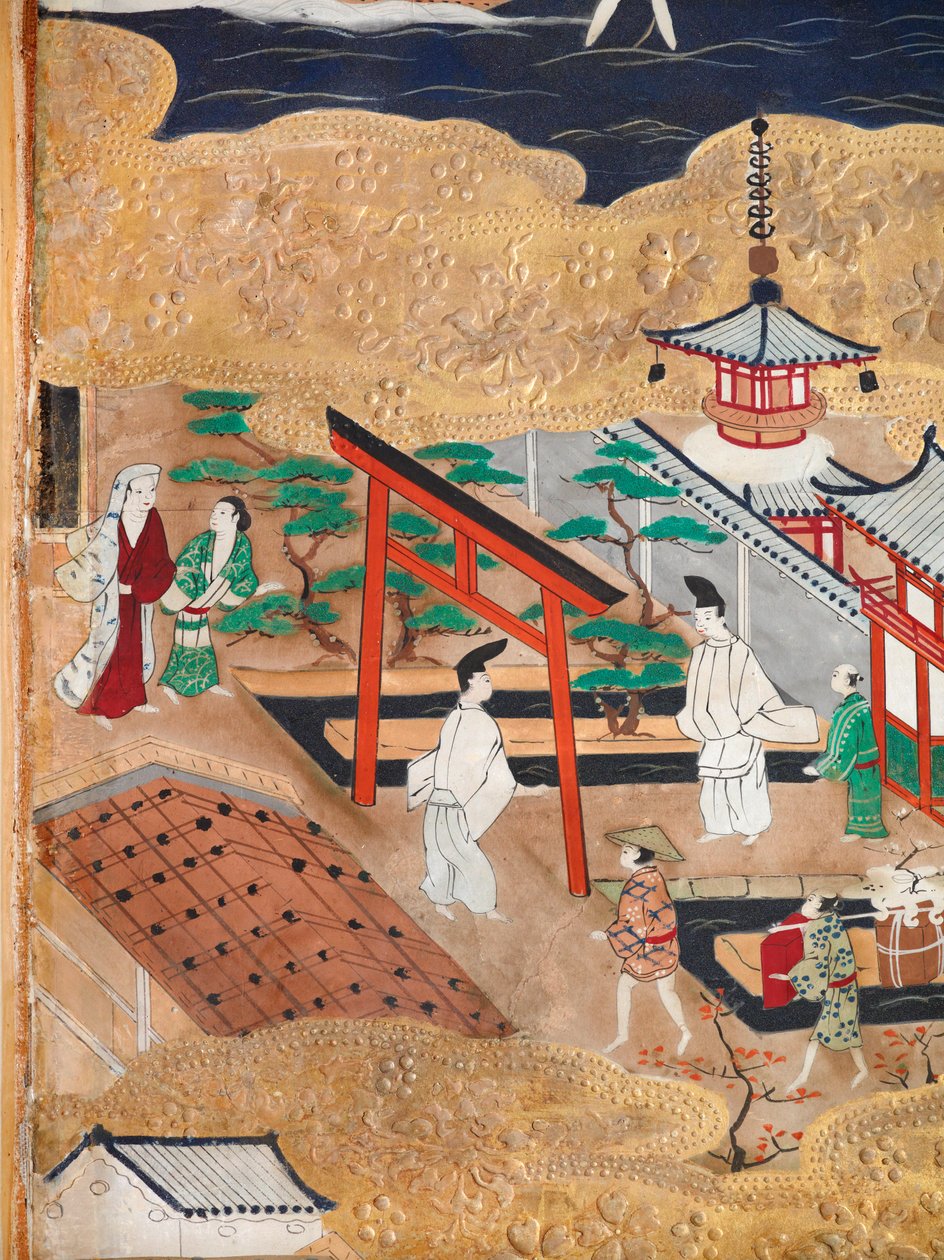 Osakazu Byobu - japonské osmipanelové skládací plátno (malba) od Japanese School