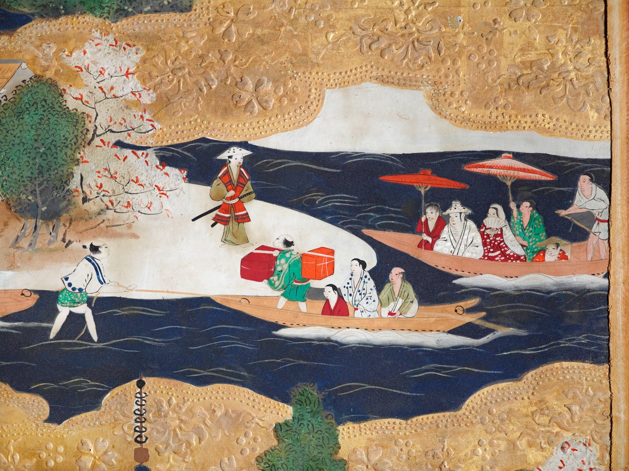 Osakazu Byobu - japonské osmipanelové skládací plátno (malba) od Japanese School