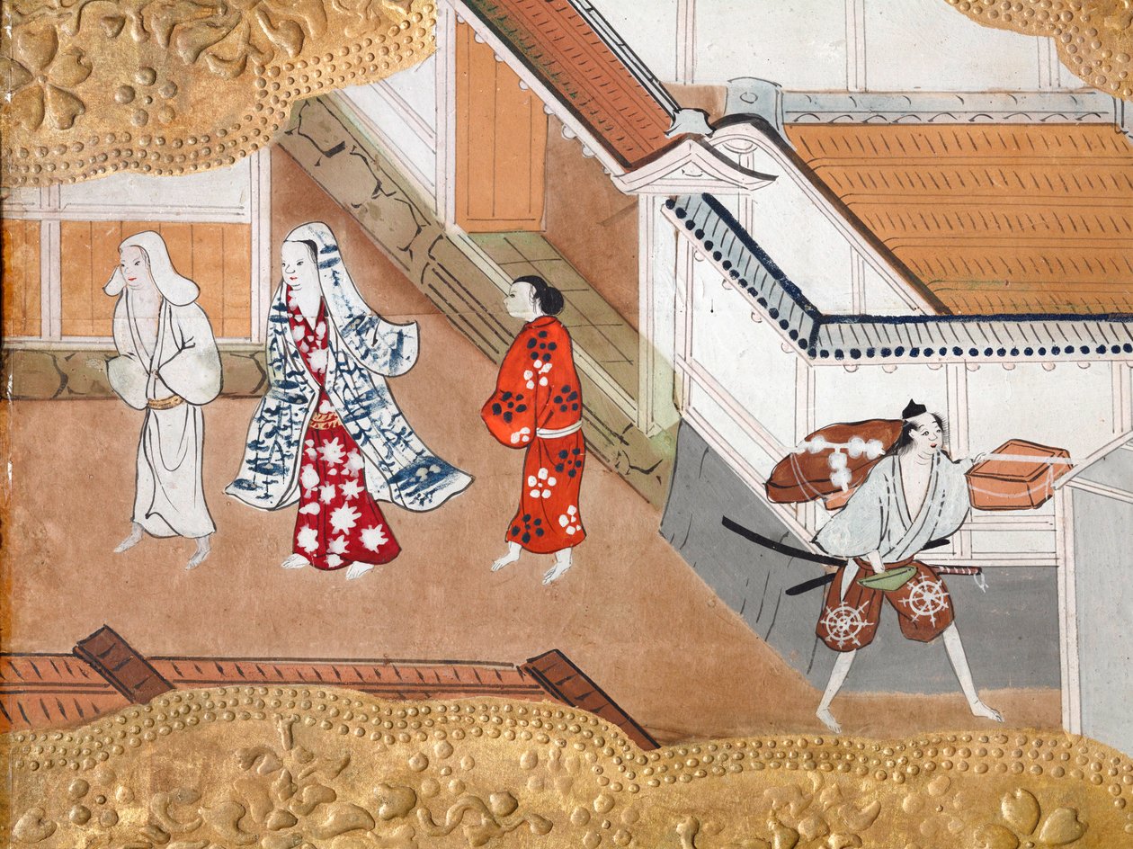 Osakazu Byobu - japonské osmipanelové skládací plátno (malba) od Japanese School