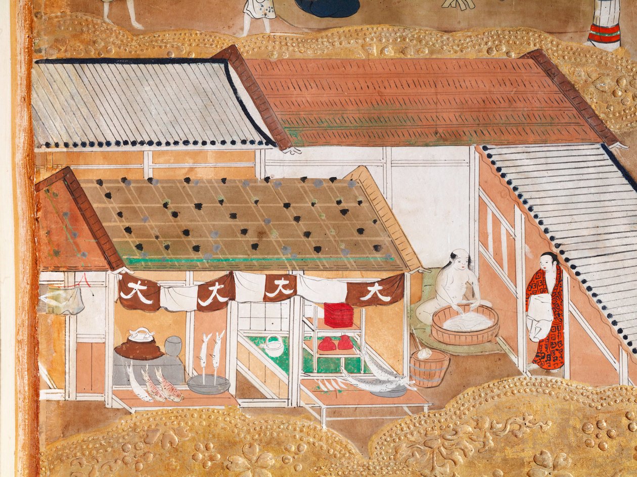 Osakazu Byobu - japonské osmipanelové skládací plátno (malba) od Japanese School