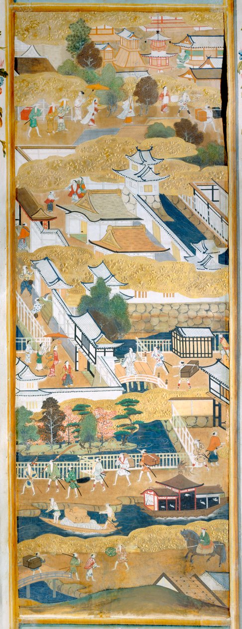 Osakazu Byobu - japonské osmipanelové skládací plátno (malba) od Japanese School