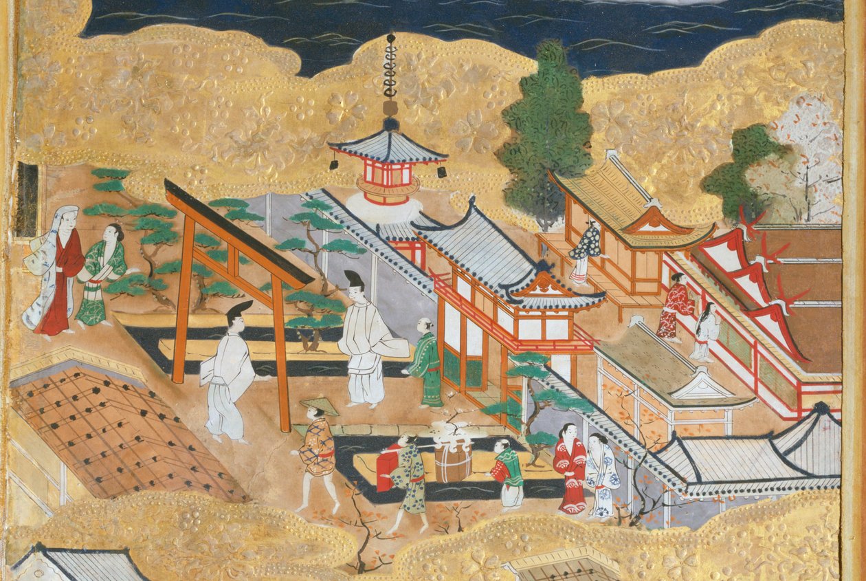 Osakazu Byobu - japonské osmipanelové skládací plátno (malba) od Japanese School