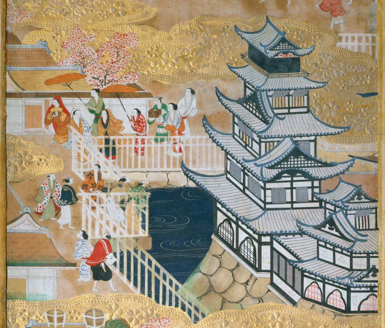 Osakazu Byobu - japonské osmipanelové skládací plátno (malba) od Japanese School