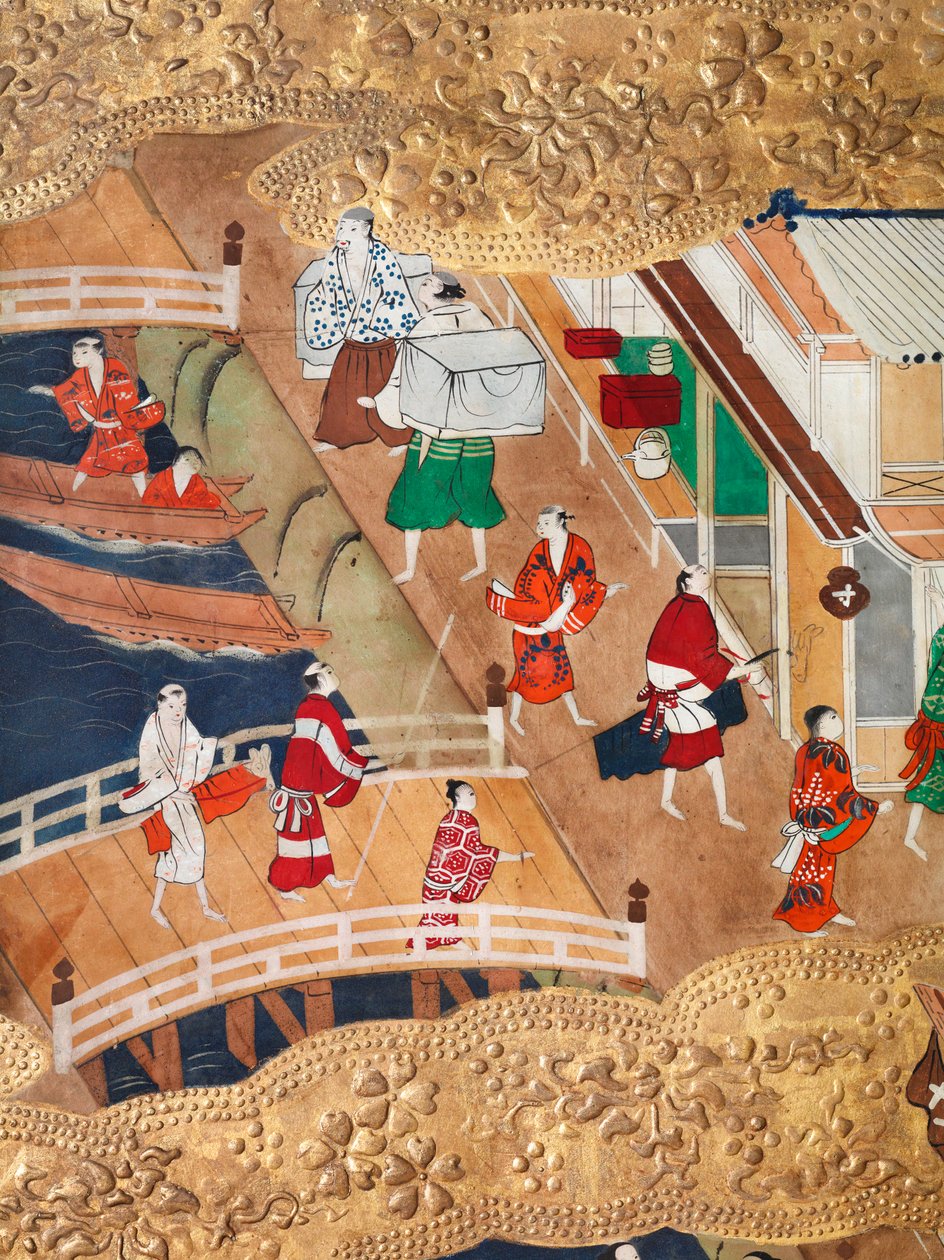 Osakazu Byobu - japonské osmipanelové skládací plátno (malba) od Japanese School