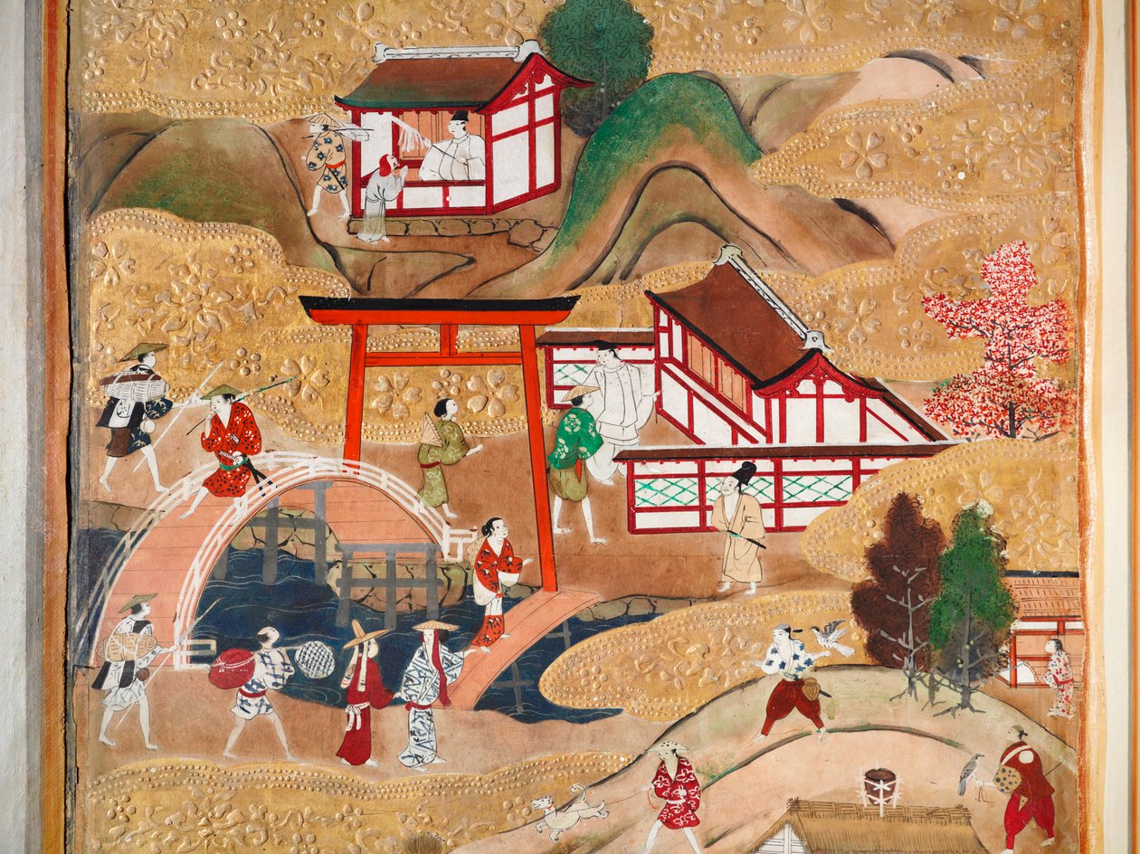 Osakazu Byobu - japonské osmipanelové skládací plátno (malba) od Japanese School