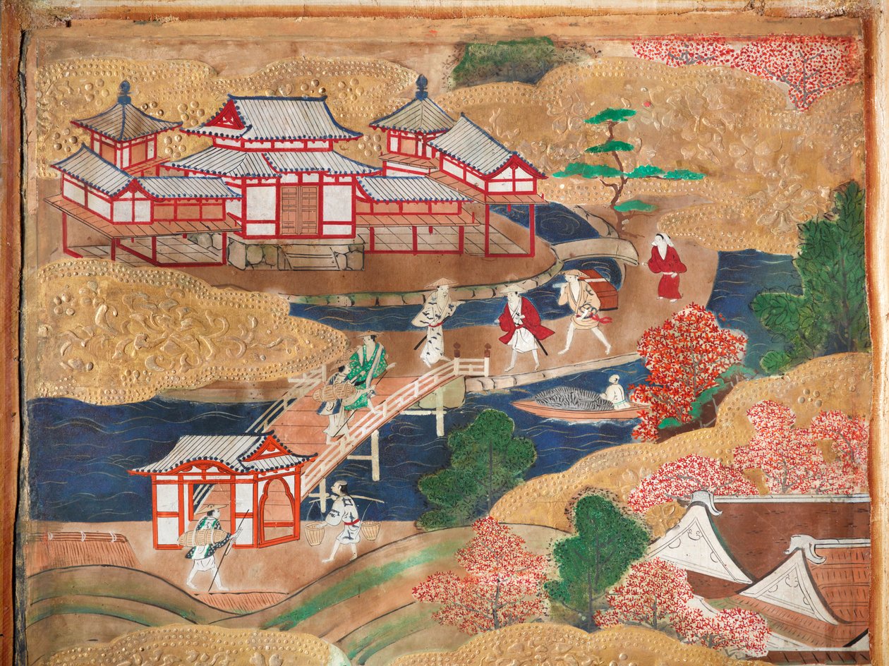 Osakazu Byobu - japonské osmipanelové skládací plátno (malba) od Japanese School