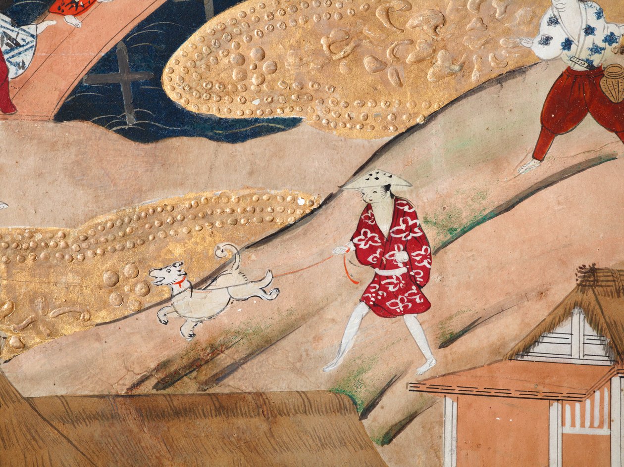 Osakazu Byobu - japonské osmipanelové skládací plátno (malba) od Japanese School