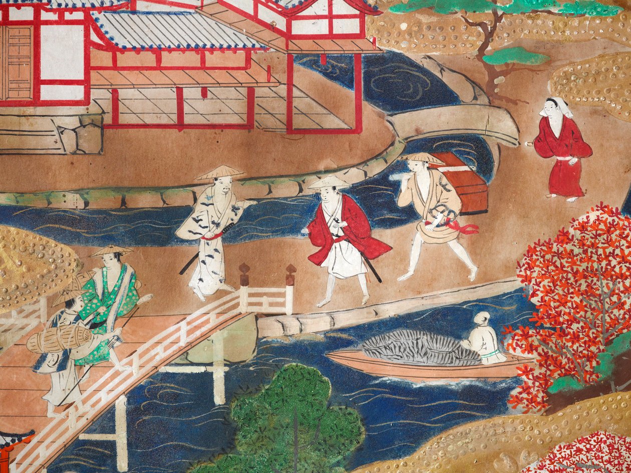 Osakazu Byobu - japonské osmipanelové skládací plátno (malba) od Japanese School