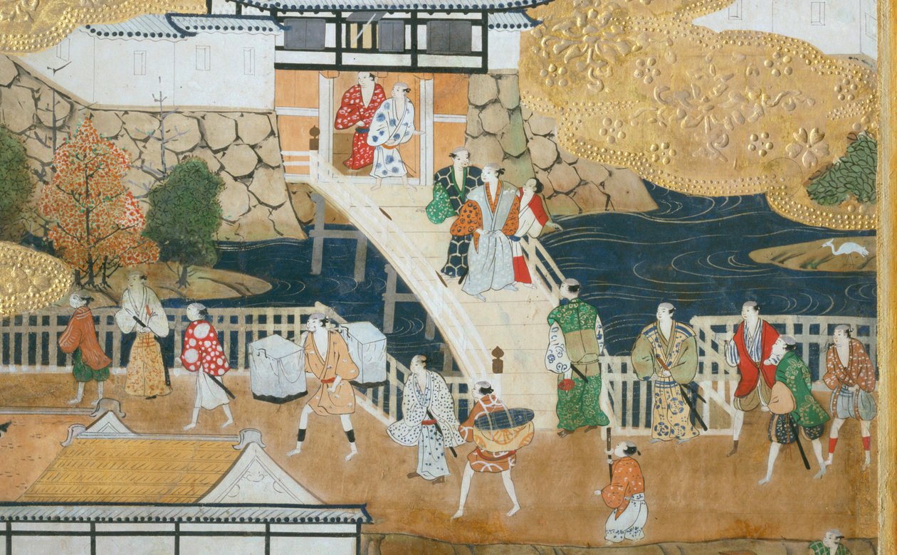 Osakazu Byobu - japonské osmipanelové skládací plátno (malba) od Japanese School