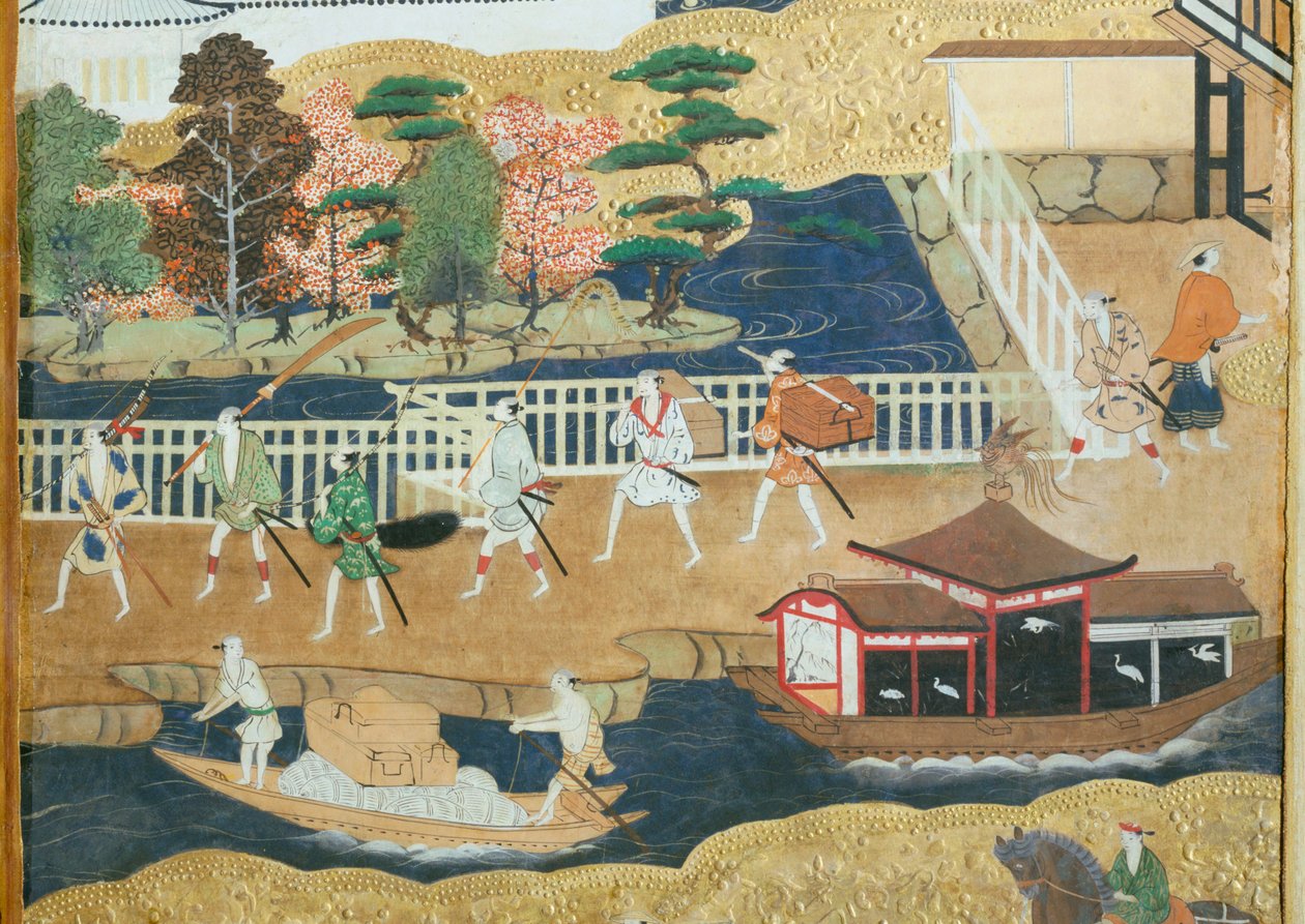 Osakazu Byobu - japonské osmipanelové skládací plátno (malba) od Japanese School