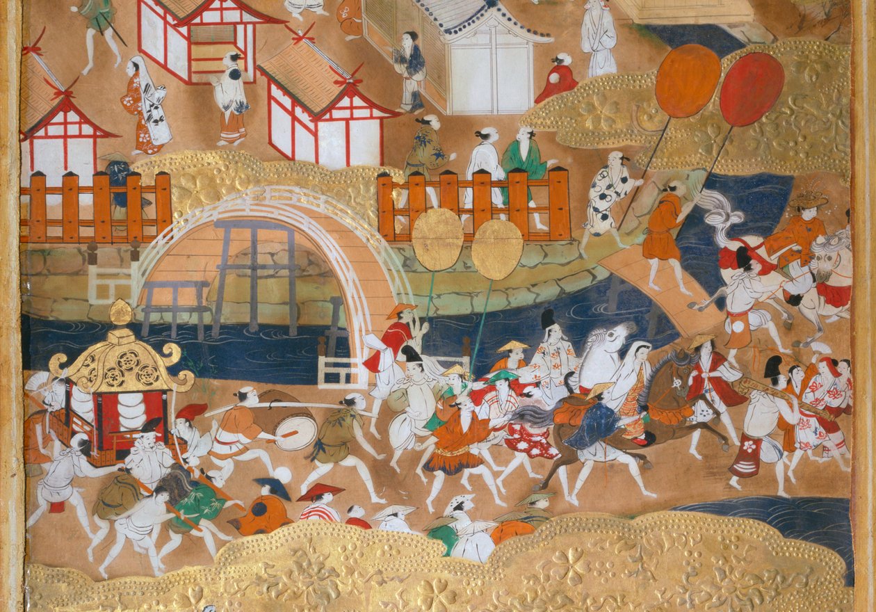 Osakazu Byobu - japonské osmipanelové skládací plátno (malba) od Japanese School