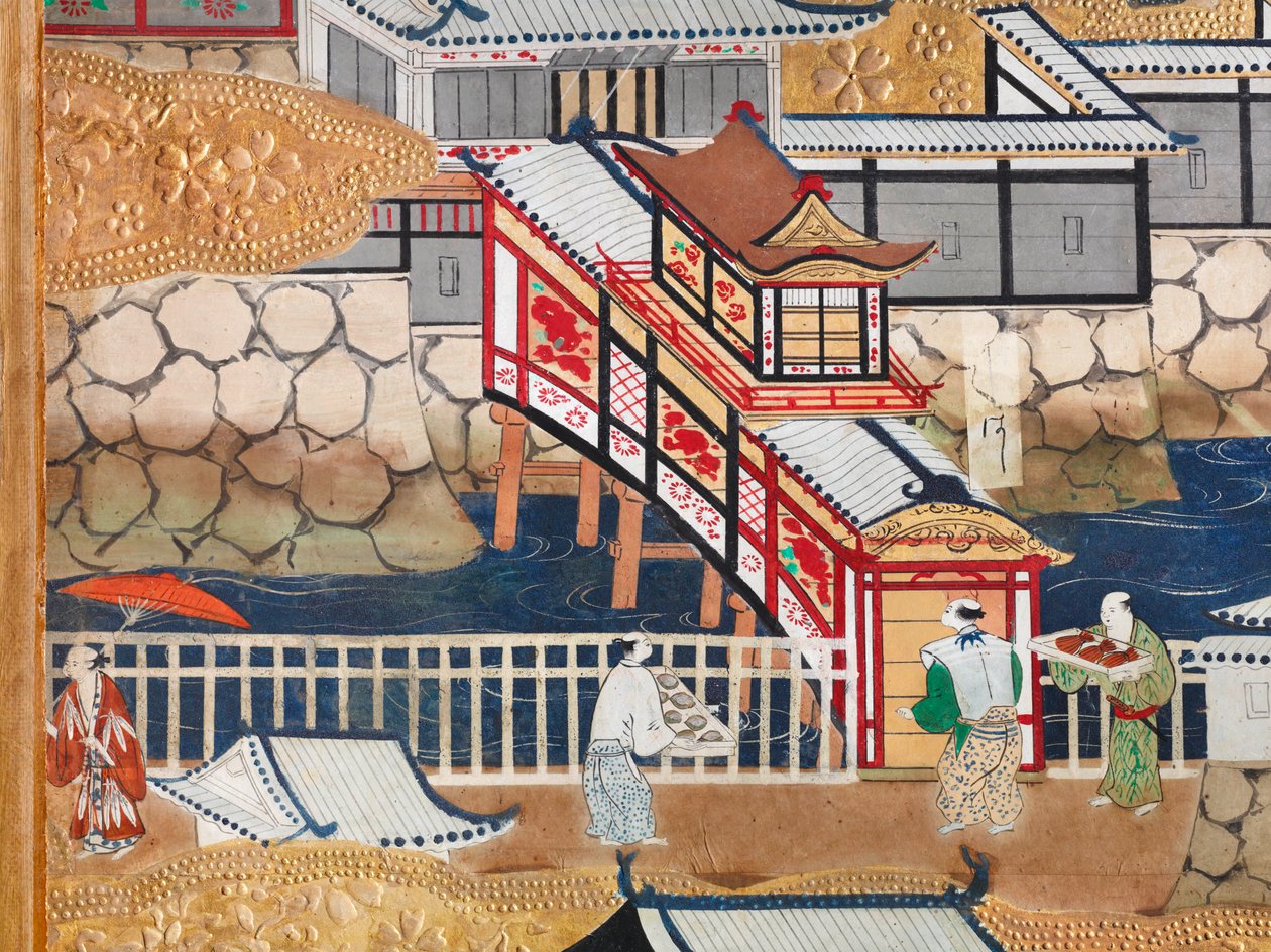 Osakazu Byobu - japonské osmipanelové skládací plátno (malba) od Japanese School