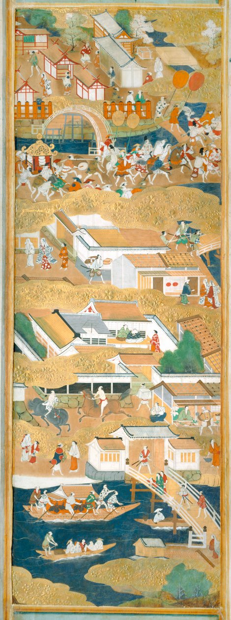 Osakazu Byobu - japonské osmipanelové skládací plátno (malba) od Japanese School