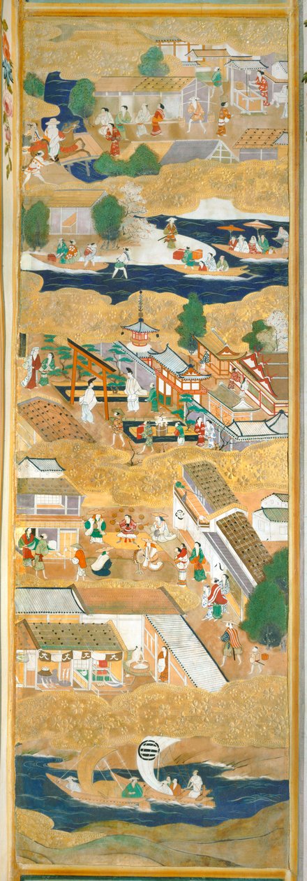 Osakazu Byobu - japonské osmipanelové skládací plátno (malba) od Japanese School