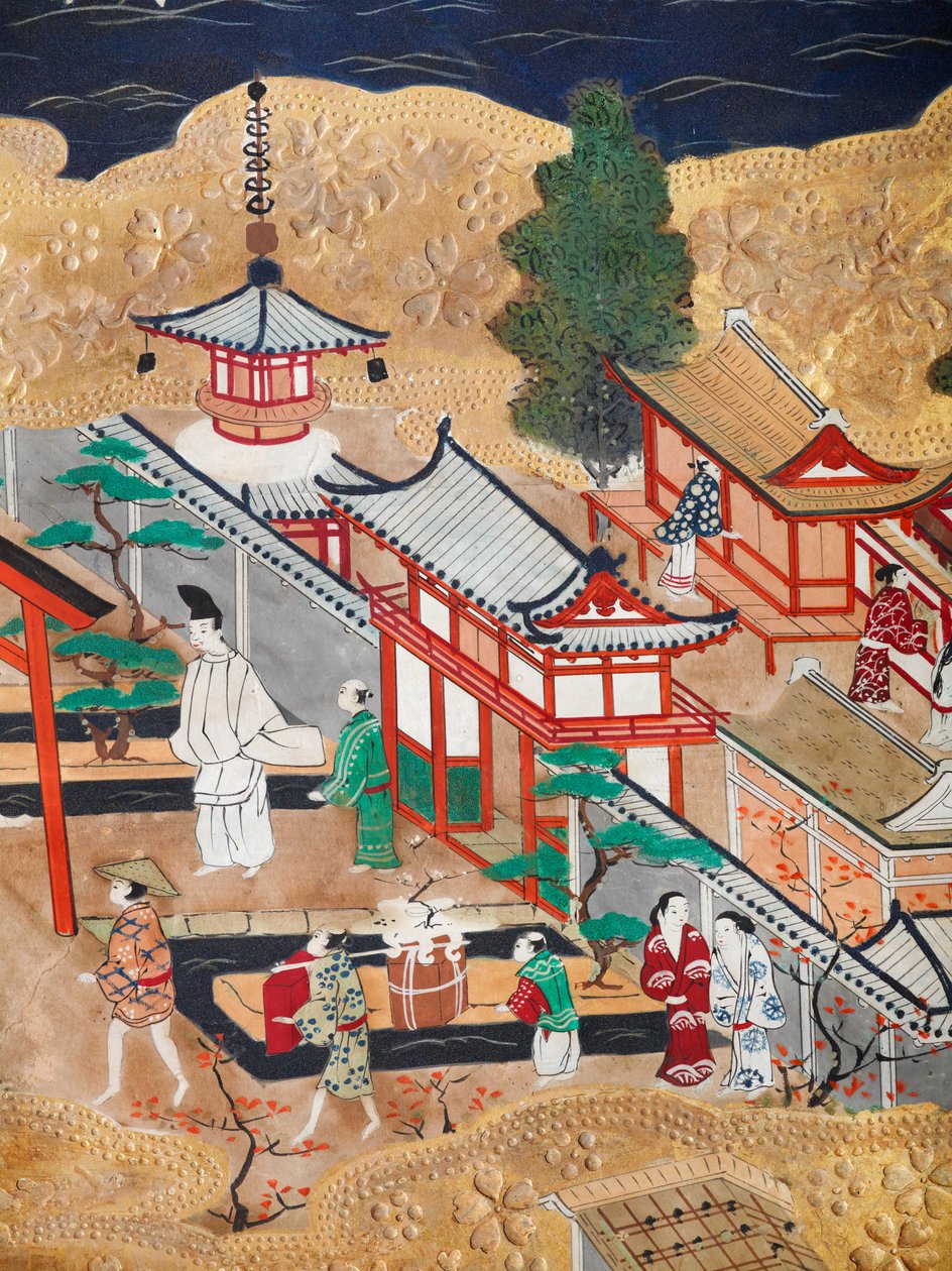 Osakazu Byobu - japonské osmipanelové skládací plátno (malba) od Japanese School