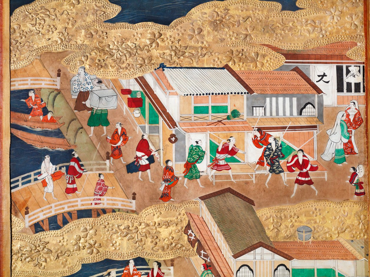 Osakazu Byobu - japonské osmipanelové skládací plátno (malba) od Japanese School