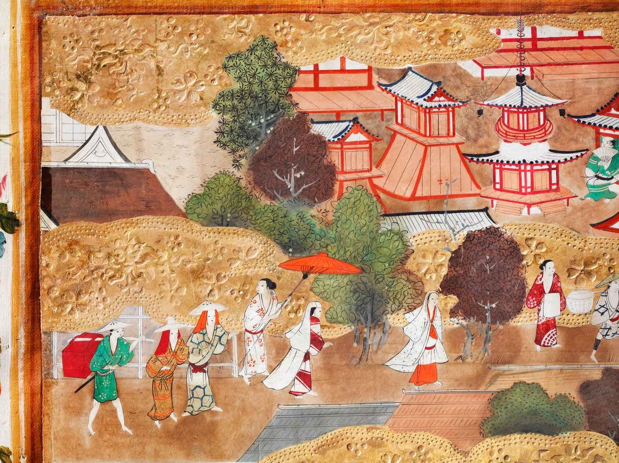 Osakazu Byobu - japonské osmipanelové skládací plátno (malba) od Japanese School
