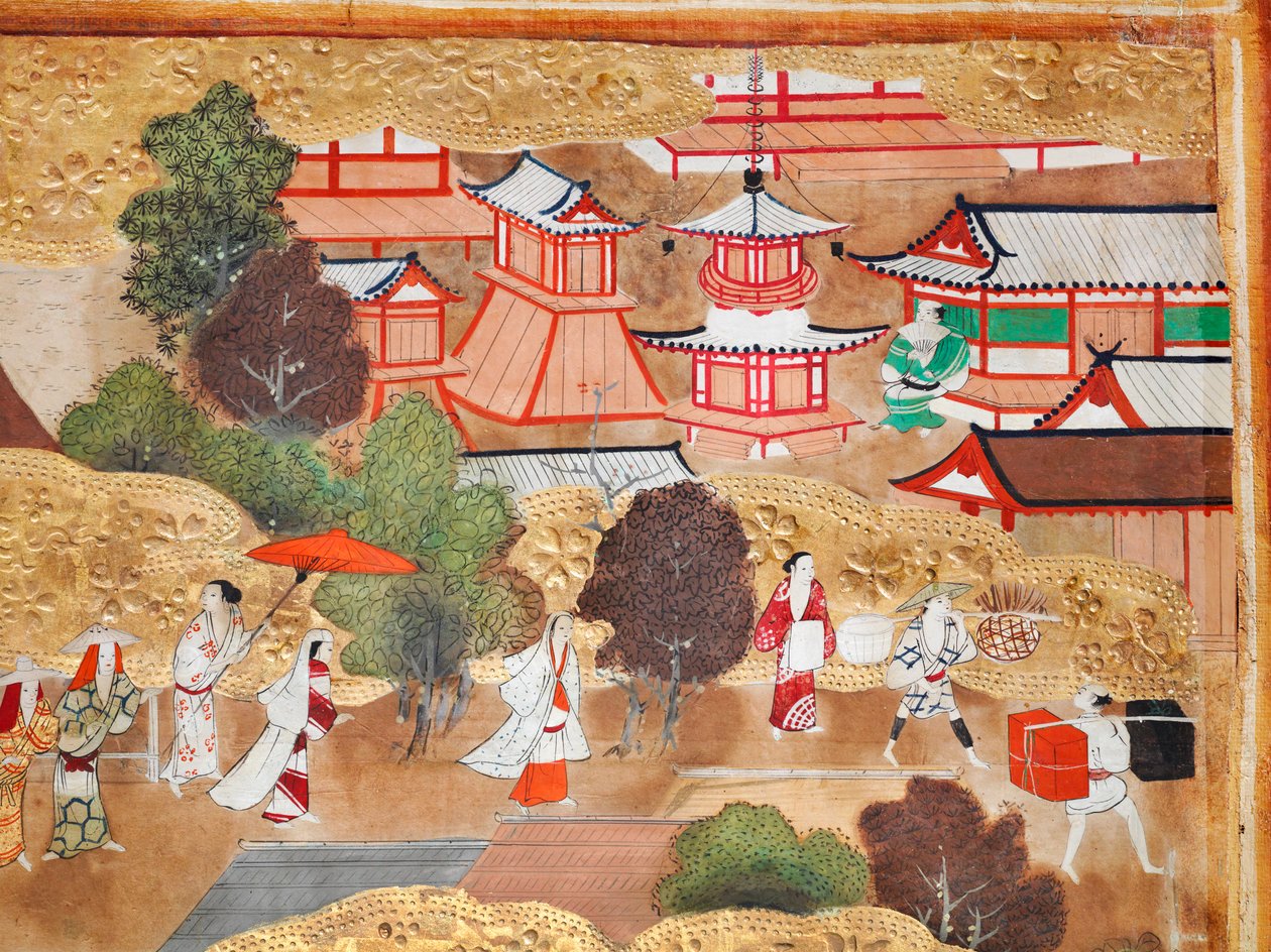 Osakazu Byobu - japonské osmipanelové skládací plátno (malba) od Japanese School