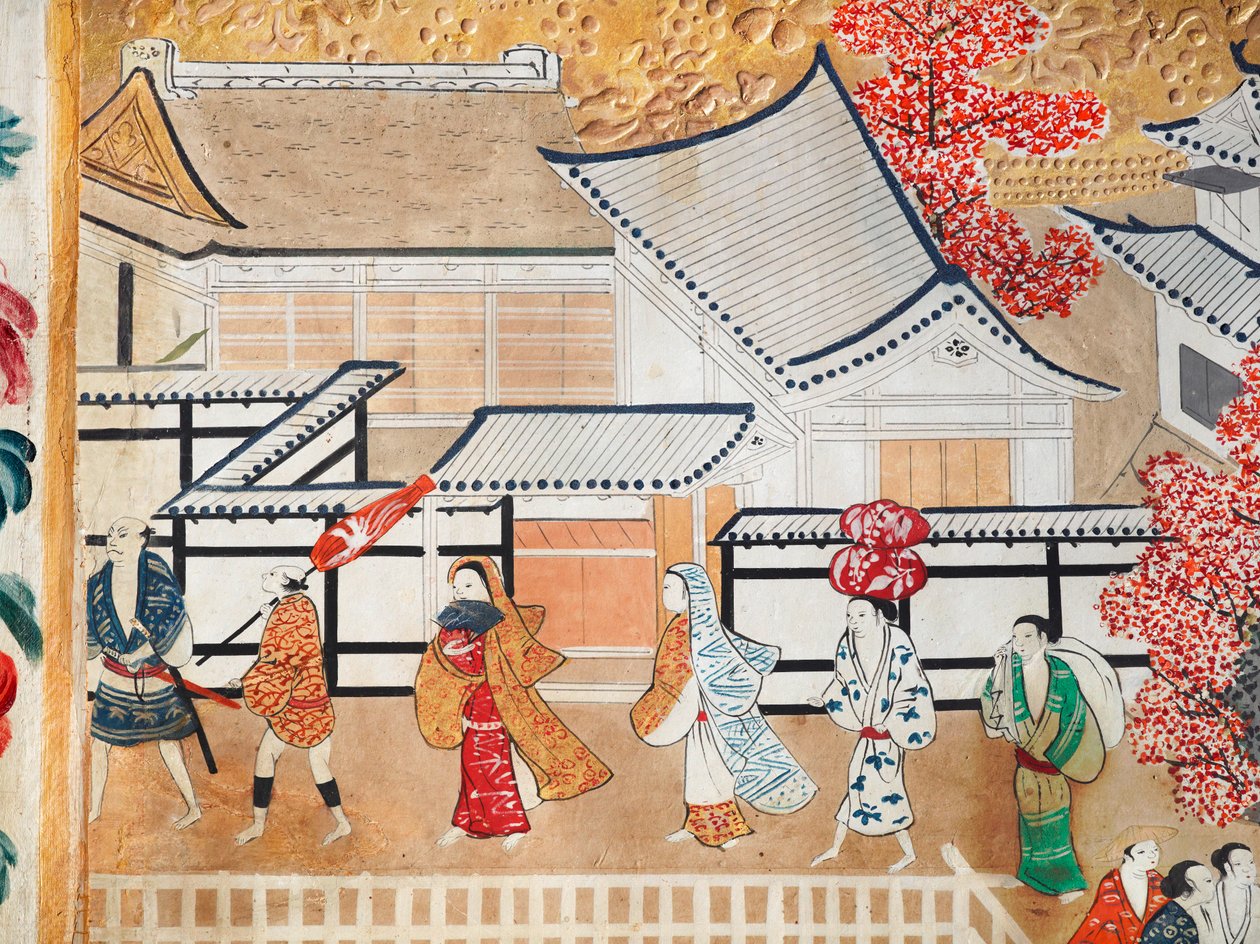 Osakazu Byobu - japonské osmipanelové skládací plátno (malba) od Japanese School