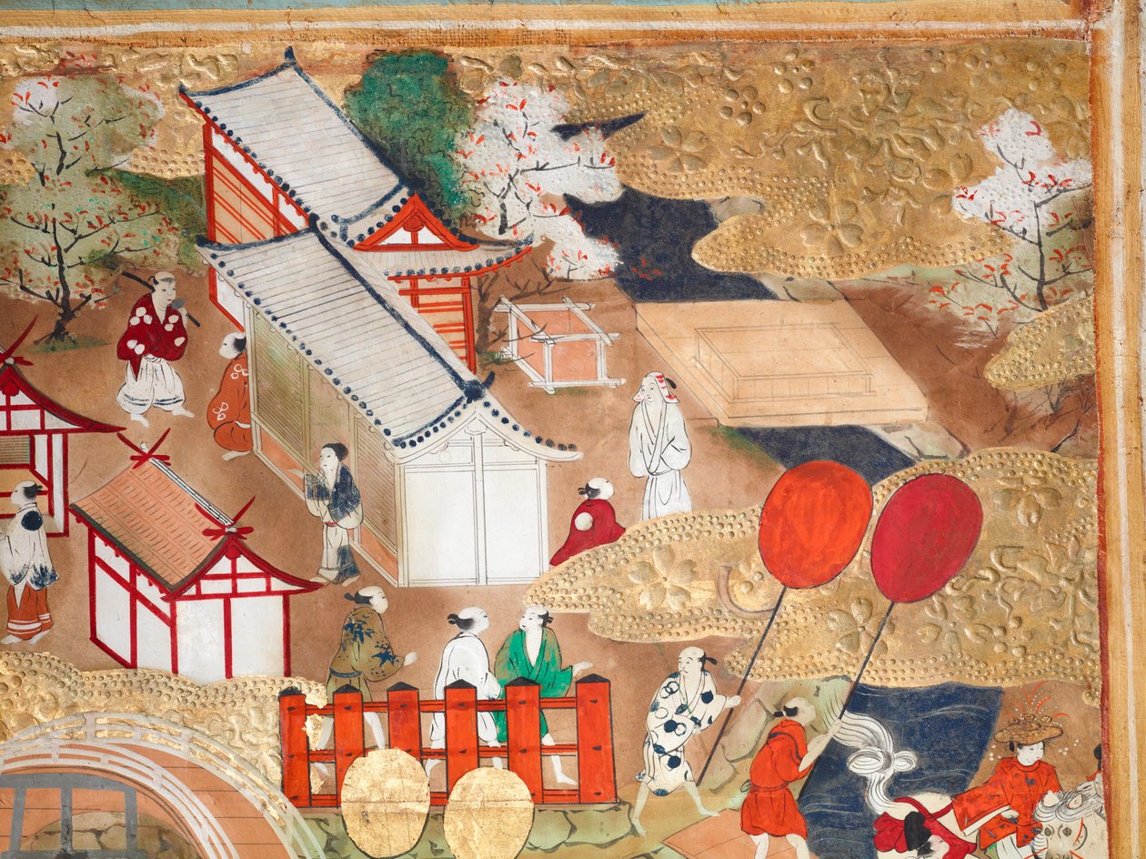 Osakazu Byobu - japonské osmipanelové skládací plátno (malba) od Japanese School