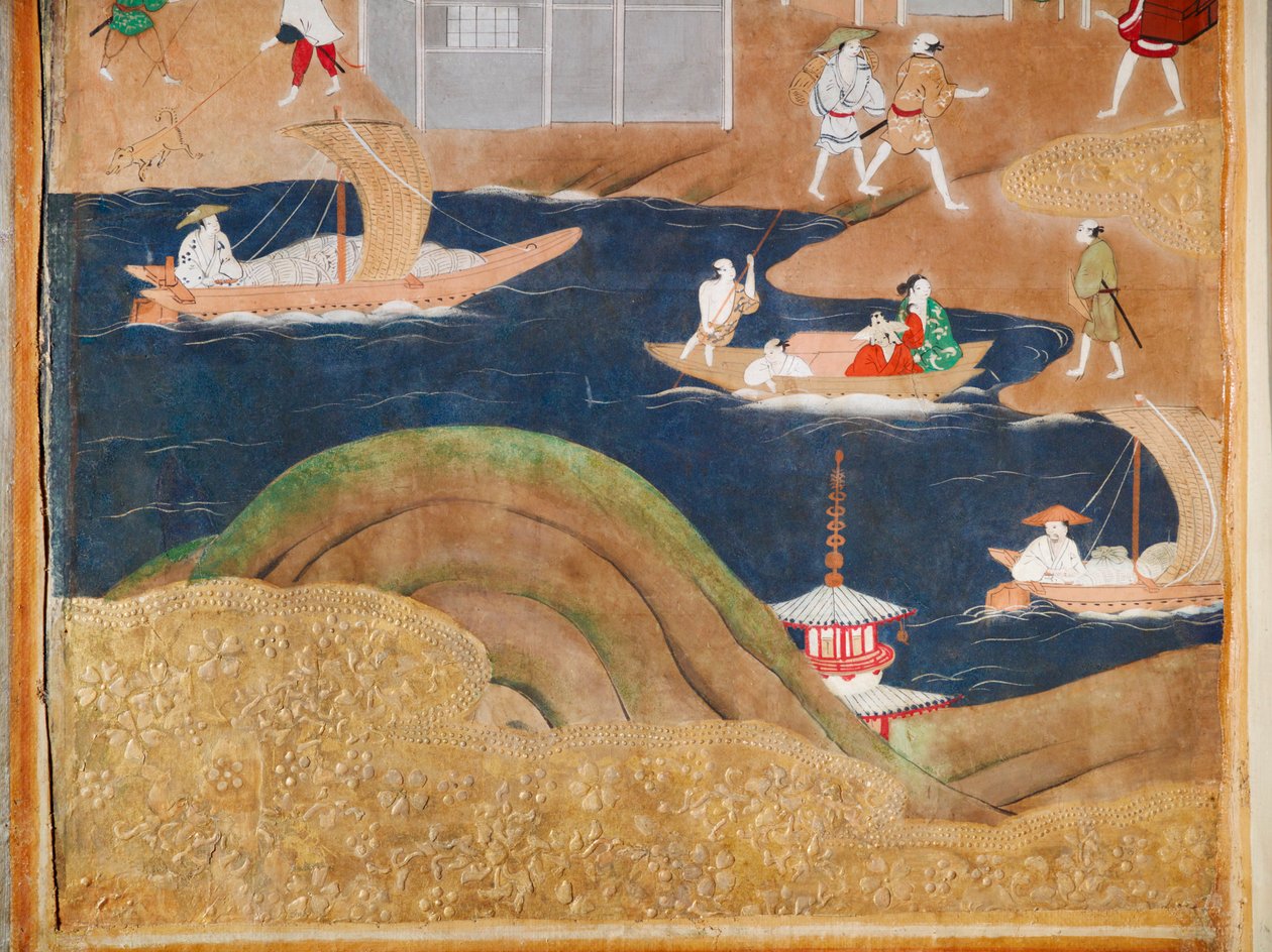 Osakazu Byobu - japonské osmipanelové skládací plátno (malba) od Japanese School
